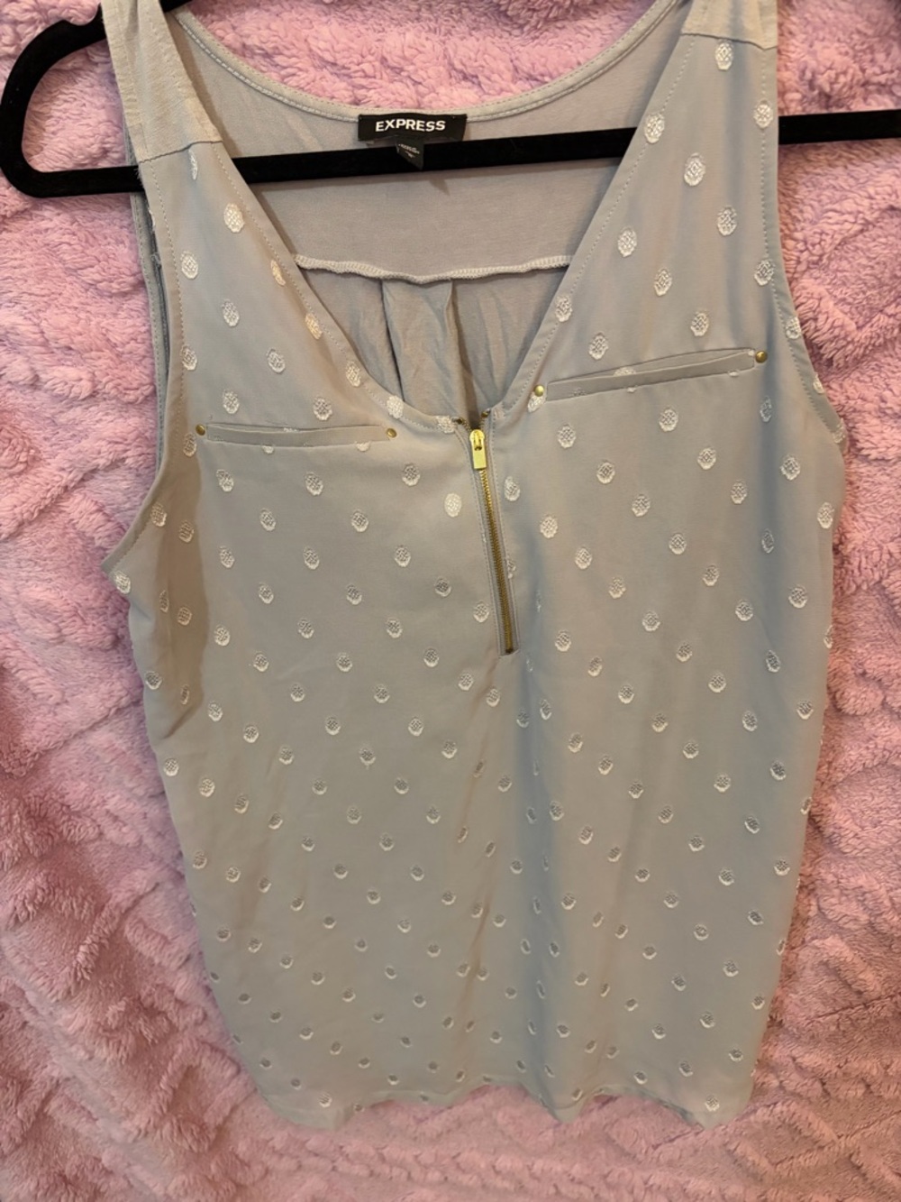 Express Light Gray Sleeveless Zip-Front Tank with Dot Texture
